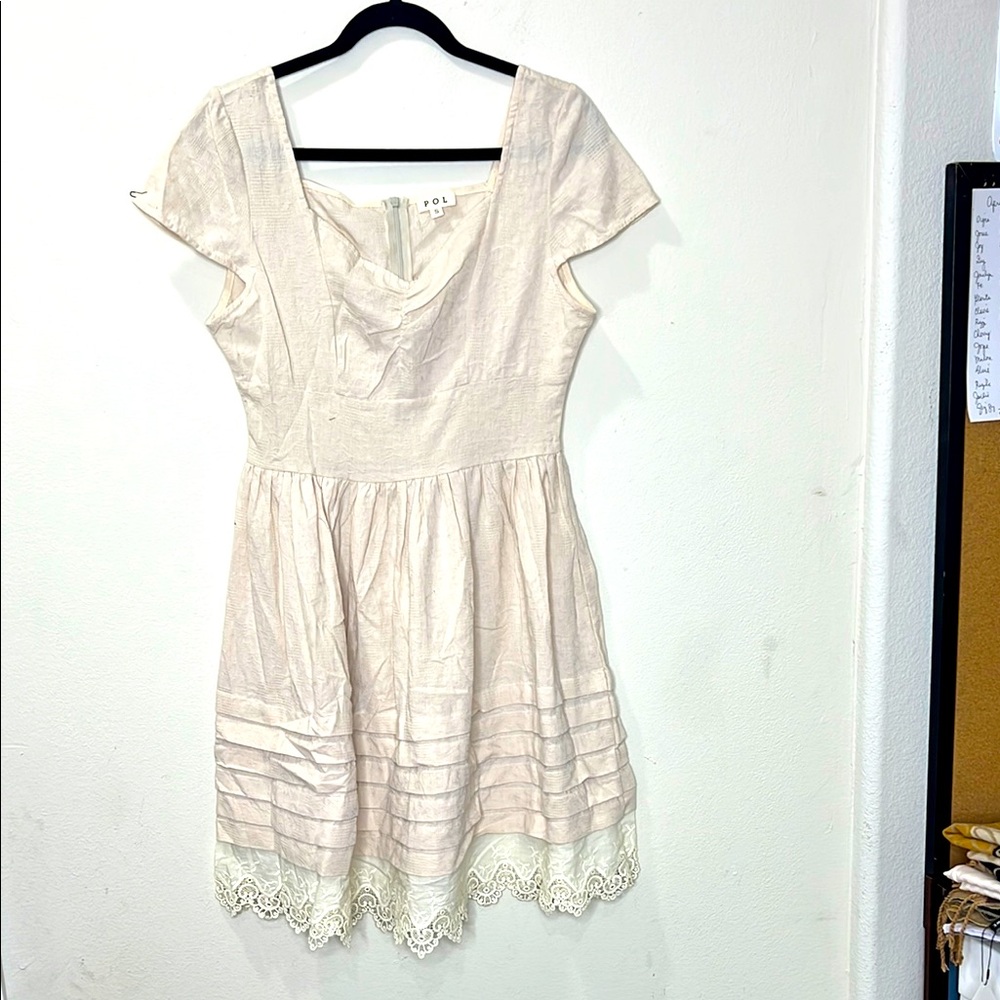 Pol Elegant Cream Dress with Lace Trim